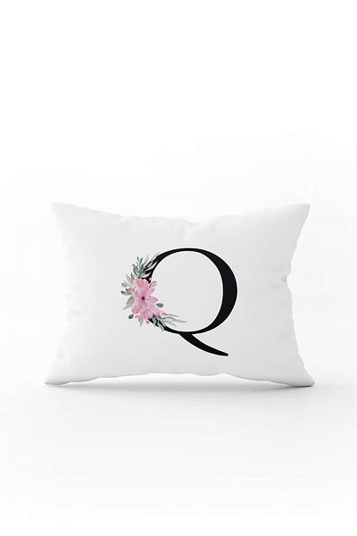 Cango Home Pink Floral Black Letter Double Sided Digital Printed Throw Pillow Cover Letter Q
