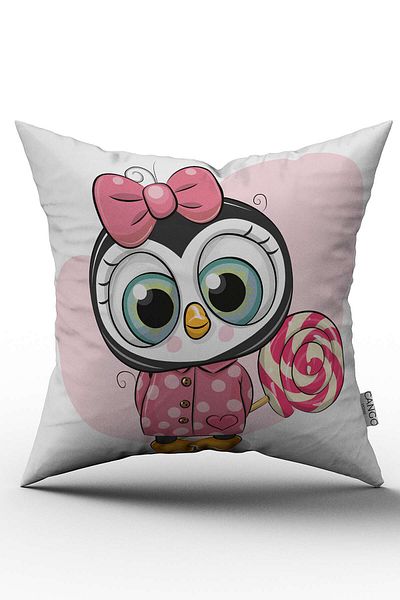 Cango Home White Pink Owl Figured Digital Printed Children's Throw Pillow Cover - Otyk820