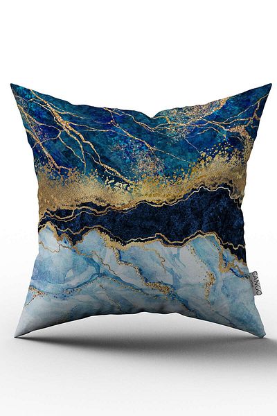 Cango Home Husă de pernă cu imprimare digitală cu model abstract decorativ albastru galben - Ylms95