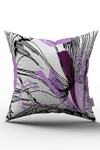 Cango Home Față de pernă cu două fețe, alb, violet, abstract, floral, pentru pernă - Cgh230-ct