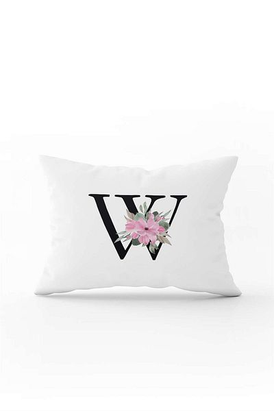 Cango Home Pink Floral Black Letter Double Sided Digital Printed Throw Pillow Cover Letter W
