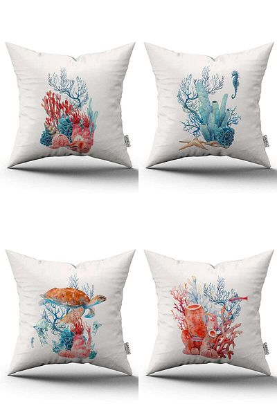 Cango Home Red Blue Marine Patterned 4-Piece Digital Printed Throw Pillow Cover Set - 4kmbs278