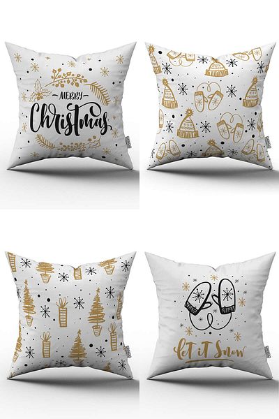 Cango Home Black Yellow New Year's Themed 4-Piece Throw Pillow Cover Set 4kmbs158