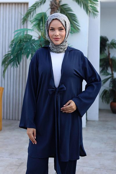 MİSSKAYLE Navy Blue Kimono Set - Tie Detailed 1225