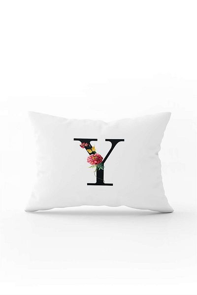 Cango Home Red Floral Black Letter Double Sided Digital Printed Throw Pillow Cover Letter Y