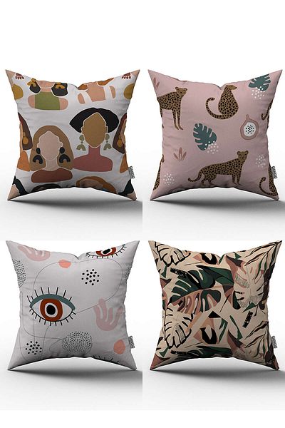 Cango Home Set de 4 huse de pernă cu model decorativ roz crem - 4kmbs066