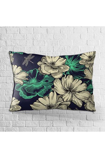 Cango Home Husă de pernă cu două fețe, 35x50, bleumarin, verde, cu model de flori, imprimată digitală - Otyk315-3550