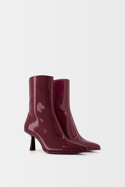 Bershka Faux Patent Leather Ankle Boots with Short Pointed Heels