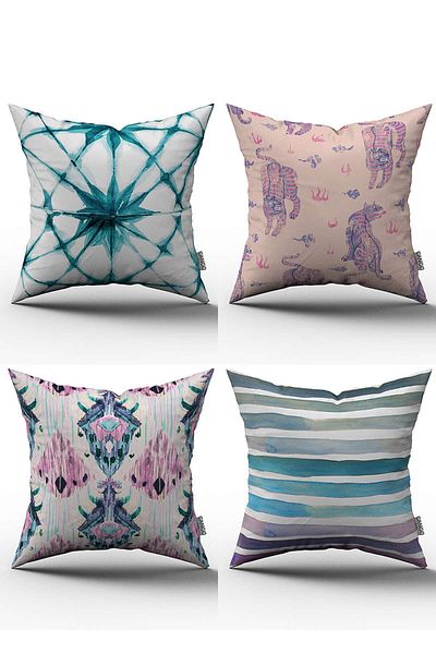 Cango Home Set de 4 huse de pernă cu model decorativ abstract alb turcoaz - 4kmbs049