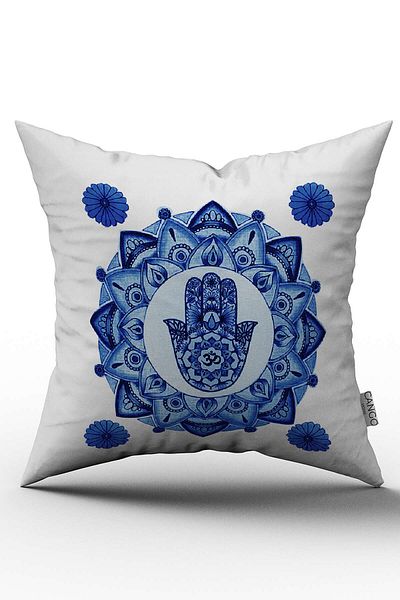 Cango Home Λευκό μπλε Ethnic Hamsa μοτίβο ψηφιακής εκτύπωσης κάλυμμα μαξιλαριού - Otyk591