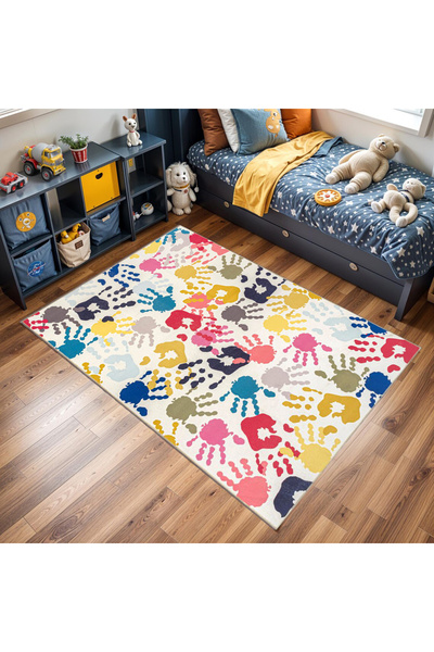 Rugs Modern Halı Asya Koleksiyonu Çok Renkli El Baskıları Desenli Dokuma Taba...