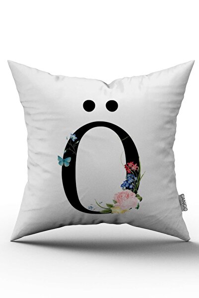 Cango Home Husă de pernă cu litere florale roșii Litera O