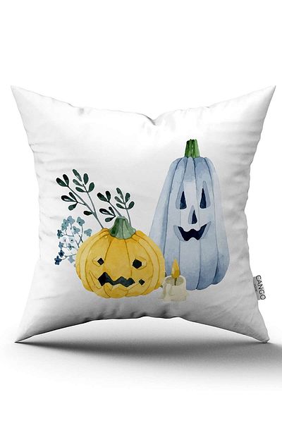 Cango Home Husă de pernă portocalie cu model de dovleac de Halloween imprimată digitală Cgh744