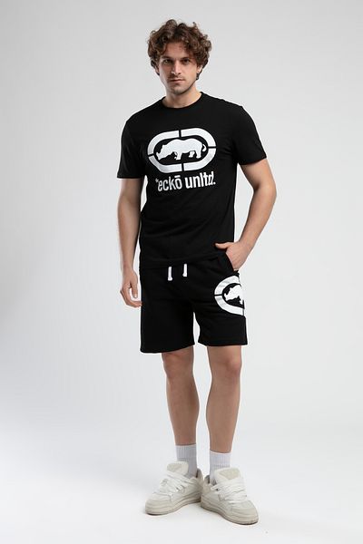 ECKO UNLTD Trinity Black Knitted Shorts Embroidered Standard Fit Men's Knitted Shorts