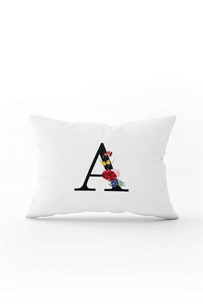 Cango Home Red Floral Black Letter Double Sided Digital Printed Throw Pillow Cover Letter A