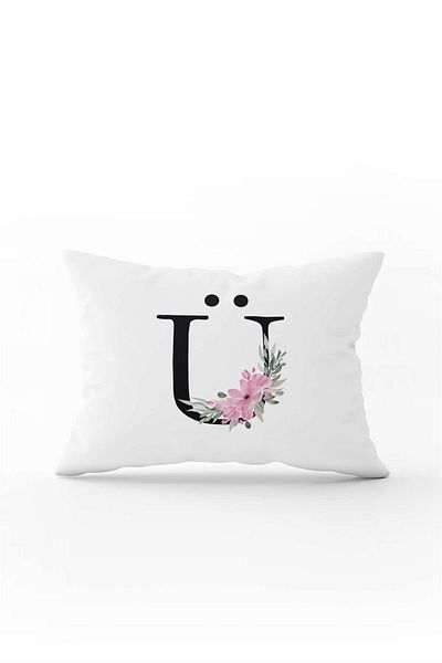 Cango Home Pink Floral Black Letter Double Sided Digital Printed Throw Pillow Cover Letter U