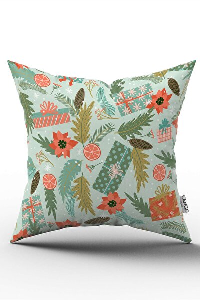 Cango Home Față de pernă cu temă de Anul Nou, verde portocaliu, imprimată dig...