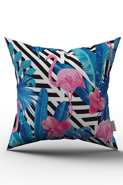 Cango Home Husă de pernă cu model cu flamingo tropical, albastru, roz, imprimată digitală - Otyk469