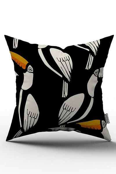 Cango Home Față de pernă cu două fețe, alb-negru, cu imprimare digitală, cu pasăre exotică - Chcck56-ct