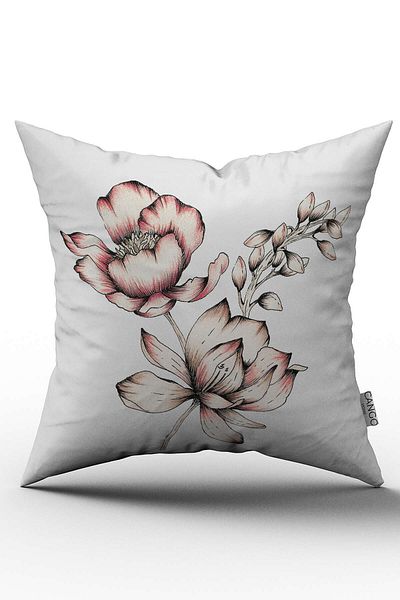 Cango Home Husă de pernă albă, roz, cu model de flori, imprimată digitală - OTYK743