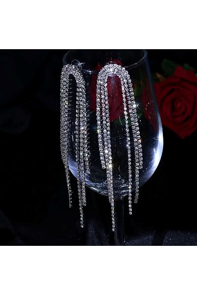 Estilo Lingerie Waterway Earrings Zircon Stone Earrings Elegant Diamond Look Earrings Long Dangle Earrings Trend Earrings