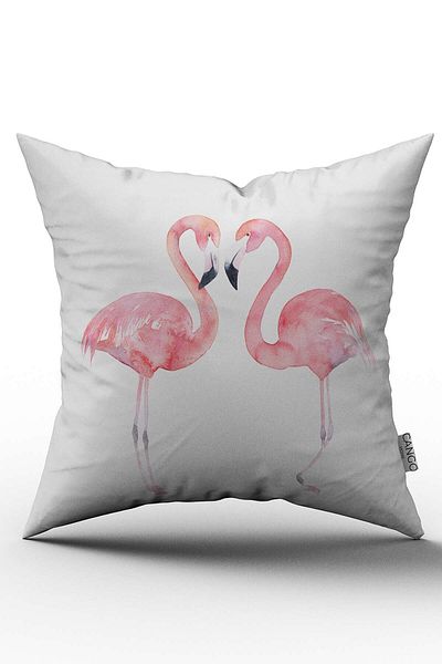 Cango Home Husă de pernă cu imprimare digitală pe o singură față cu model flamingo roz decorativ alb - Otyk598