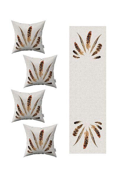 Cango Home Κάλυμμα μαξιλαριού 4 τεμαχίων με μοτίβο Bohemian Feather 1 Σετ δρομέα 4kmbs212-rs