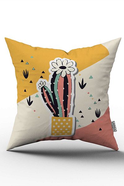 Cango Home Față de pernă decorativă cu model de cactus, portocaliu, roz, imprimată digitală, Cgh736