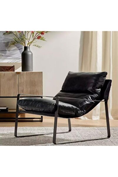 NAPOLYON Gerçek Deri Siyah Lama Berjer -Siyah