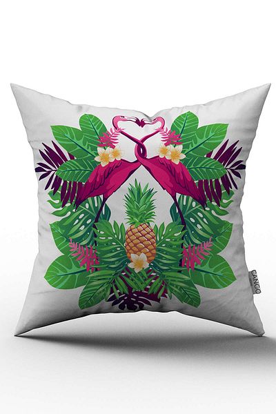 Cango Home Green Pink Tropical Flamingo Patterned Digital Printed Throw Pillow Cover - Otyk543