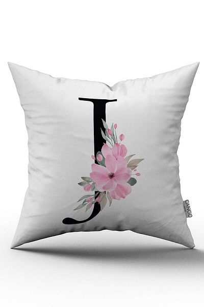 Cango Home Husă de pernă cu litere florale roz Litera J