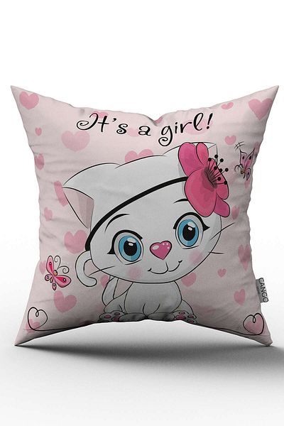 Cango Home Pernă pentru copii, roz, albă, imprimată digitală, cu două fețe - Chcck11-ct