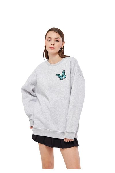 Moda Işık Γκρι φούτερ Unisex - Crew Neck, Hoodie Print, 100% βαμβάκι