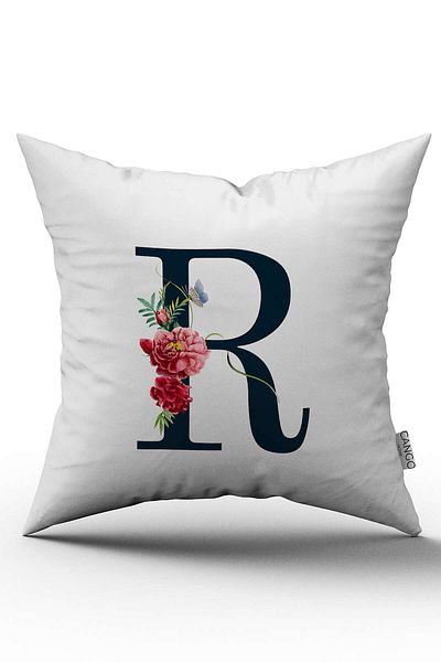Cango Home Husă de pernă cu litere florale roșii Litera R