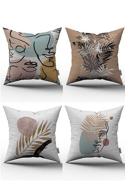 Cango Home Set de 4 huse de pernă cu model decorativ abstract, alb, albastru, imprimate digital - 4kmbs041