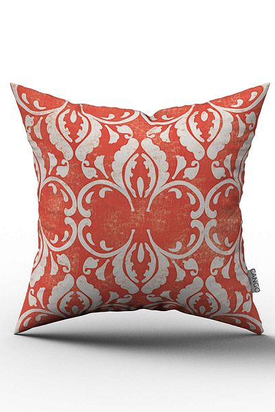Cango Home Orange White Damask Patterned Digital Printed Throw Pillow Cover - Otyk064