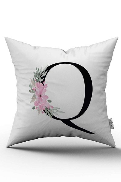Cango Home Husă de pernă cu litere florale roz Litera Q