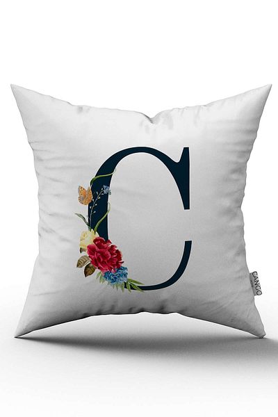 Cango Home Husă de pernă cu litere florale roșii Litera C