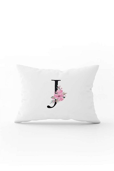 Cango Home Ροζ Floral Μαύρο γράμμα Διπλής όψης Ψηφιακή στάμπα Κάλυμμα μαξιλαριού J Letter