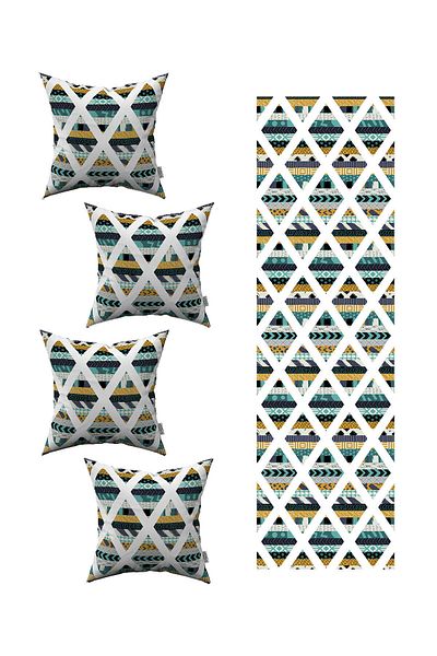 Cango Home Yellow Blue Gemetric Ethnic Patterned 4-Piece Throw Pillow Cover 1 Runner Set 4kmbs216-rs