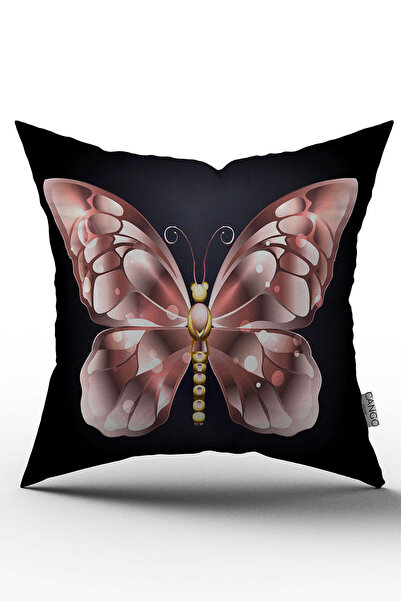Cango Home Husă de pernă neagră, roz, cu model de fluturi, imprimată digitală...