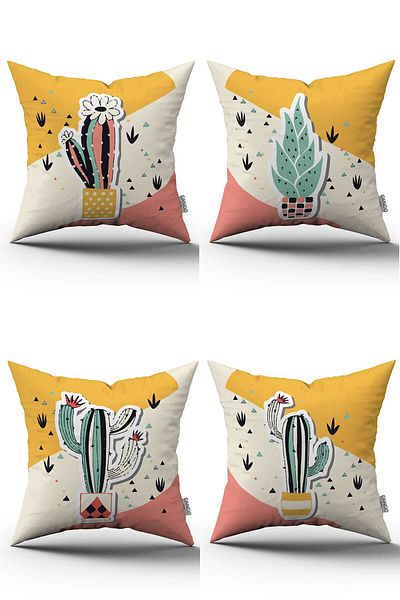 Cango Home Set de fete de pernă decorative cu model de cactus, portocaliu, roz, imprimat digital, 4kmbs128