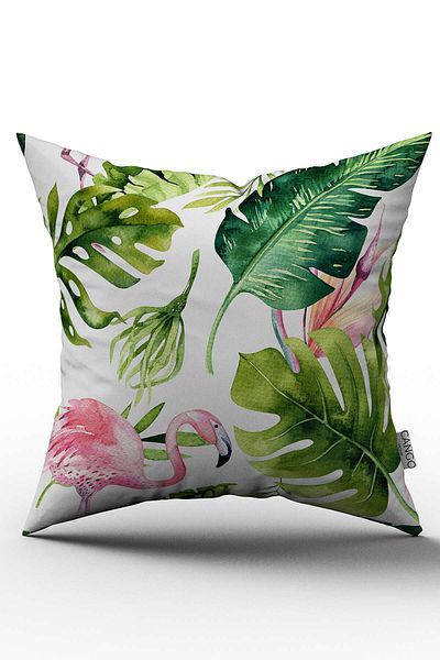 Cango Home Husă de pernă cu model flamingo tropical, roz, verde, imprimată digitală - Otyk487