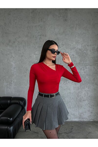 ERL FASHION Özel Yaka Tasarım V Yaka, Madonna Yaka, Degaje Yaka Bluz