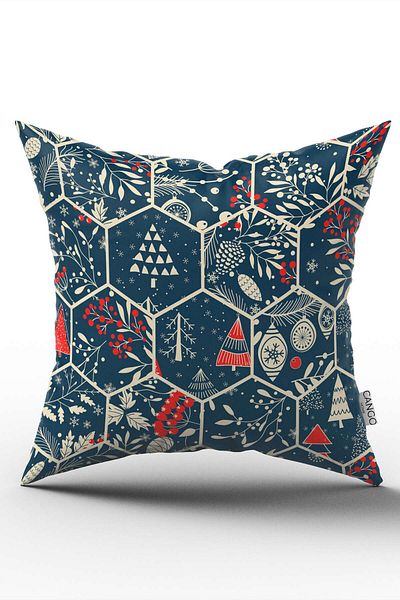 Cango Home Double Sided Red Navy Blue Christmas Themed Digital Printed Throw Pillow Pillow Case - Cgh301-ct