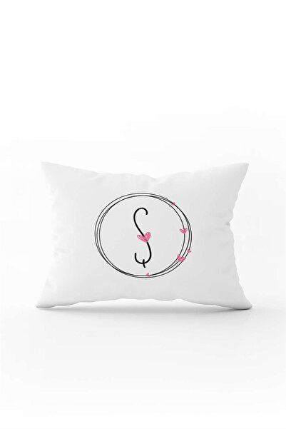 Cango Home Κάλυμμα μαξιλαριού ριχτάρι με ροζ καρδιά και μαύρα γράμματα, ψηφιακή εκτύπωση διπλής όψης, γράμμα Σ