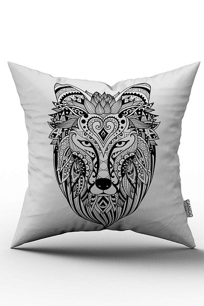 Cango Home Husă de pernă cu mandala albă neagră, imprimată digitală, cu figuri de animale - Otyk448