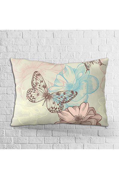 Cango Home Față de pernă cu două fețe, 35x50, verde, roz, cu model de flori și fluturi, imprimată digital - Otyk310-355