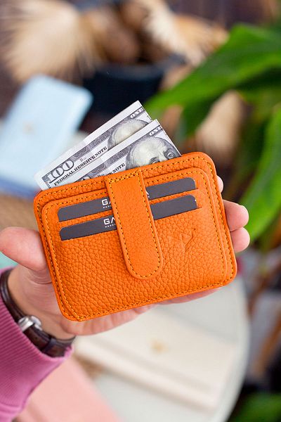 Garbalia Shelby Genuine Leather Orange Unisex Card Holder Wallet