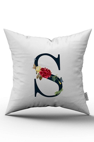 Cango Home Husă de pernă cu litere florale roșii Litera S